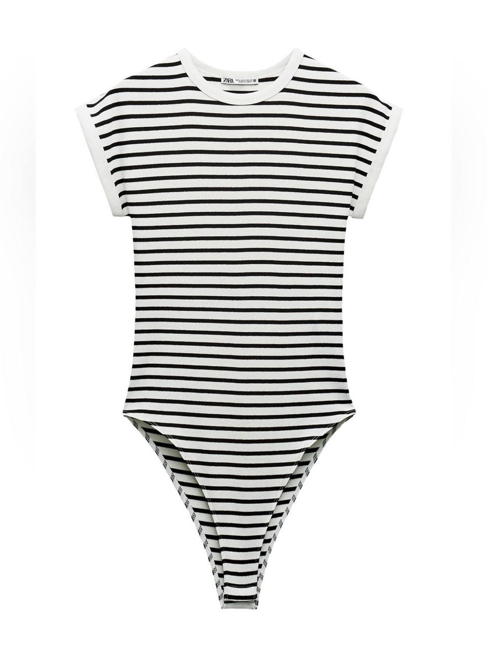 Zara Black & White Striped Crew-Neck Bodysuit